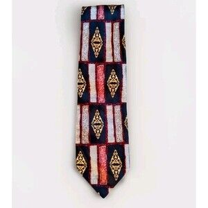 DeSantis Collection Men's Neck Tie Silk Hand Made In Italy Black Red Gold